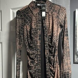 Elegant Animal Print Long Sleeve Dress
